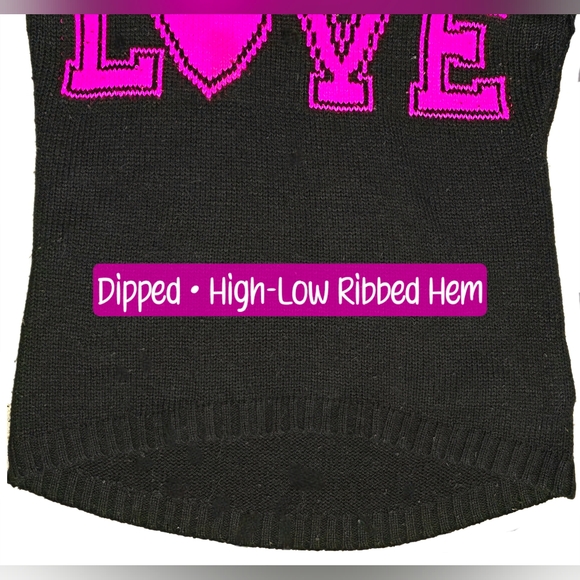 🔵 LEI Juniors Black Pink Knit LOVE Dipped High-Low Crewneck Sweater Small - Picture 4 of 11
